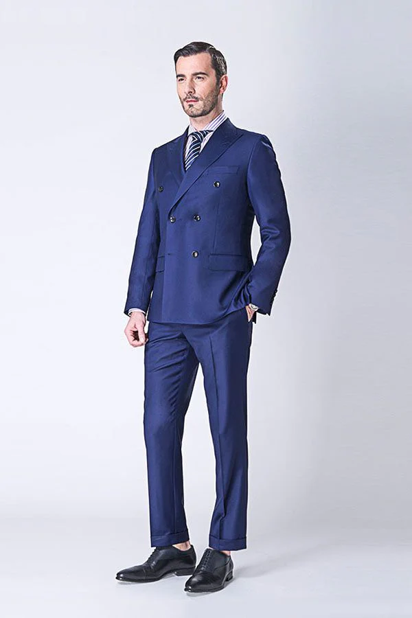 Custom design Peak Lapel Double Breasted Blue Mens Suits Online - Image 2