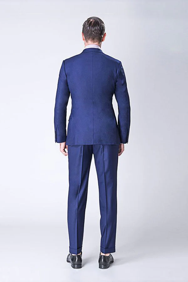 Custom design Peak Lapel Double Breasted Blue Mens Suits Online - Image 3