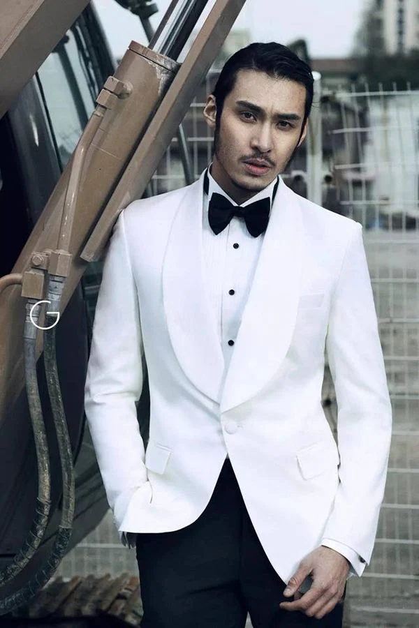 Custom design Shawl Lapel Mens Suits Two Piece White Tuxedo Mens Suits for Wedding - Image 2
