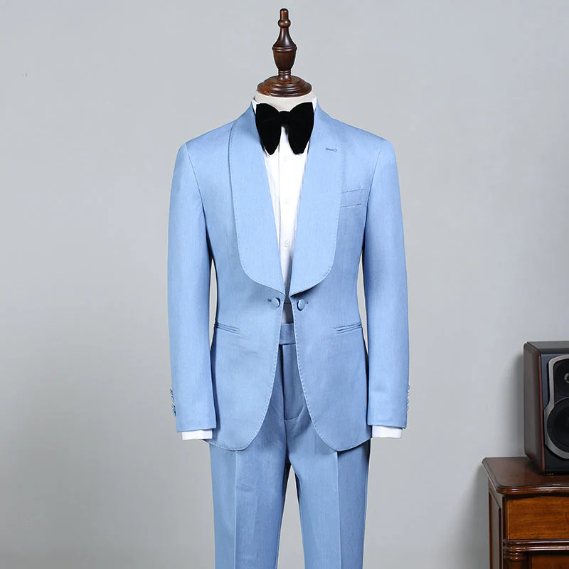 Custom design Sky Blue Bespoke Wedding Suit For Grooms - Image 2