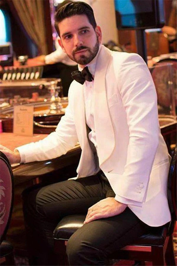Custom design White Shawl Lapel One Buttons Slim Fit Wedding Suits - Image 2