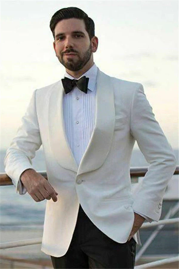 Custom design White Shawl Lapel One Buttons Slim Fit Wedding Suits - Image 3