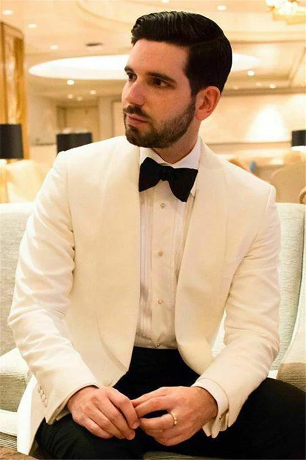 Custom design White Shawl Lapel One Buttons Slim Fit Wedding Suits - Image 4