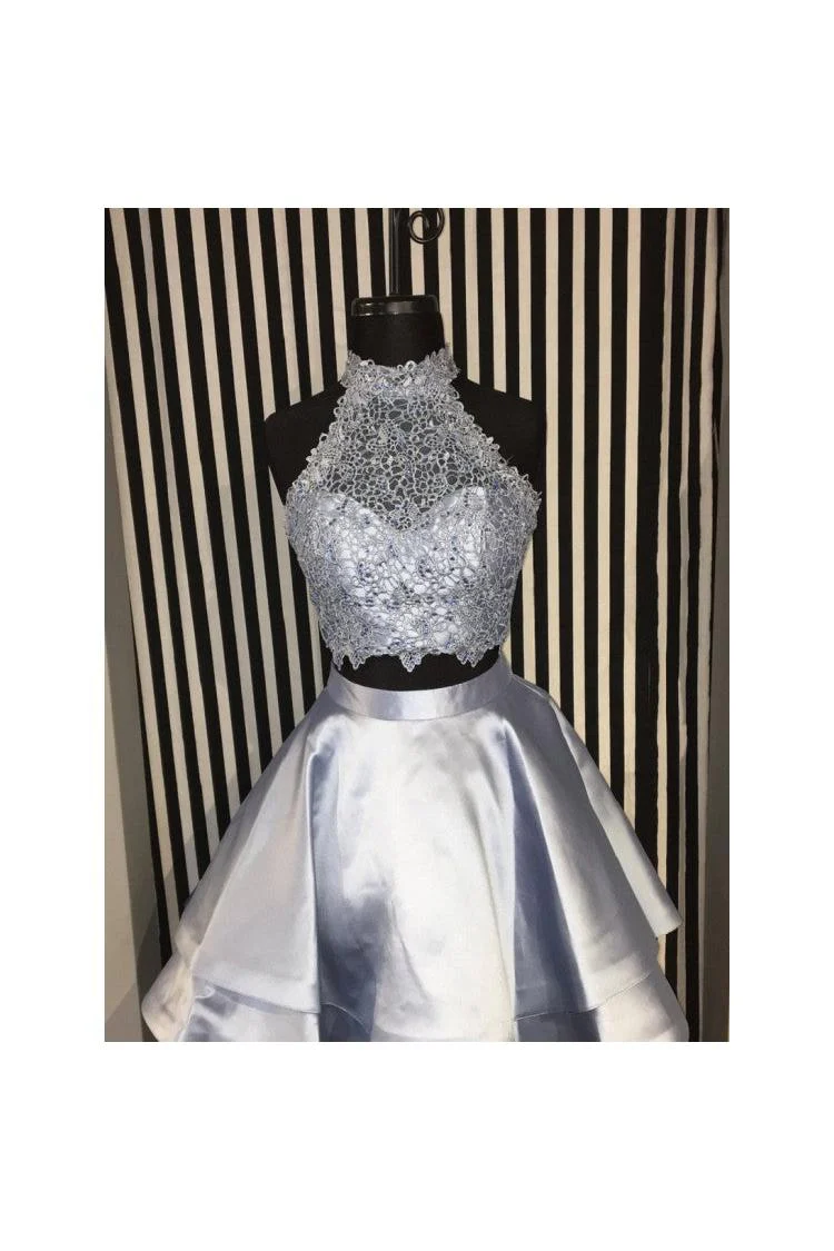 Cute Two-Piece Homecoming Dresses Blue Halter Neck Hoco Dresses - Image 4