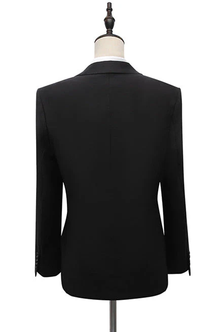 Designer Black Peaked Lapel Slim Fit Men Suits With Adjustable Buckle - Image 2