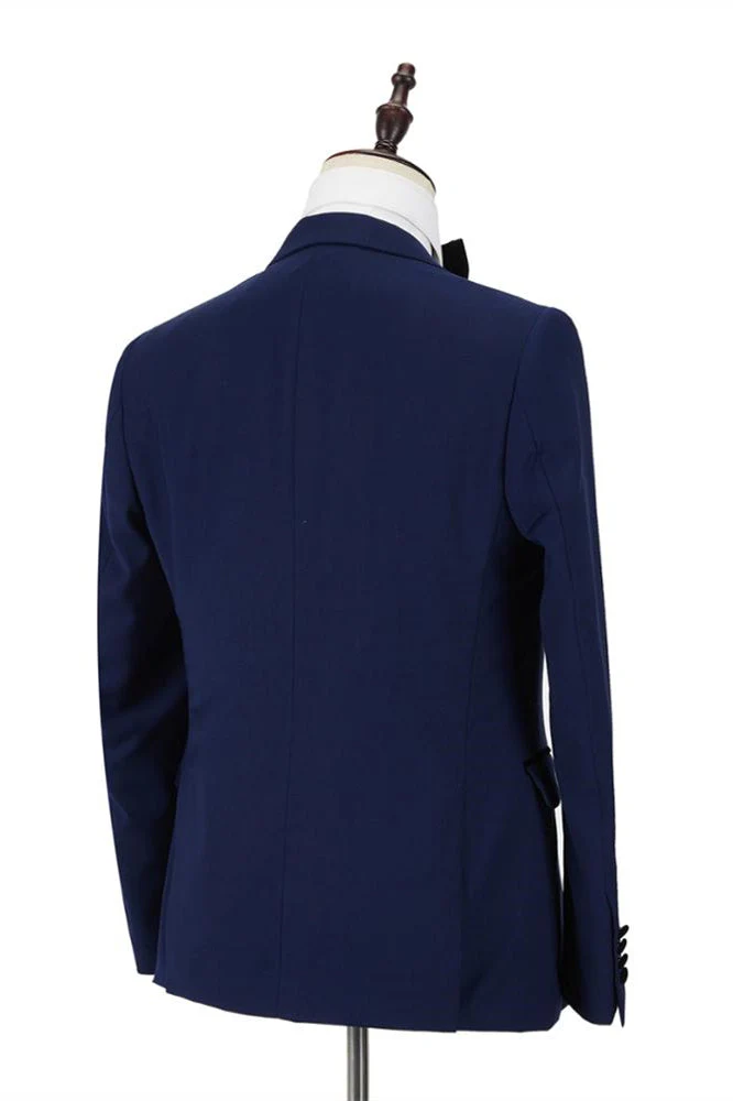 Dark Blue Peak Lapel Men's Wedding Suit Velvet Lapel Formal Suit - Image 2