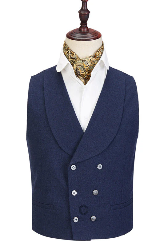 Dark Blue Three-piece Fashion Peaked Lapel Wedding Men Suits Sale - Image 2