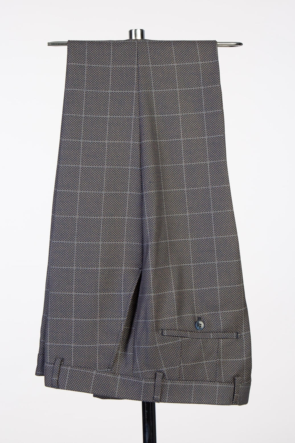 Dark Gray Plaid Business Suit with Double-Breasted Satin Lapel - Image 3