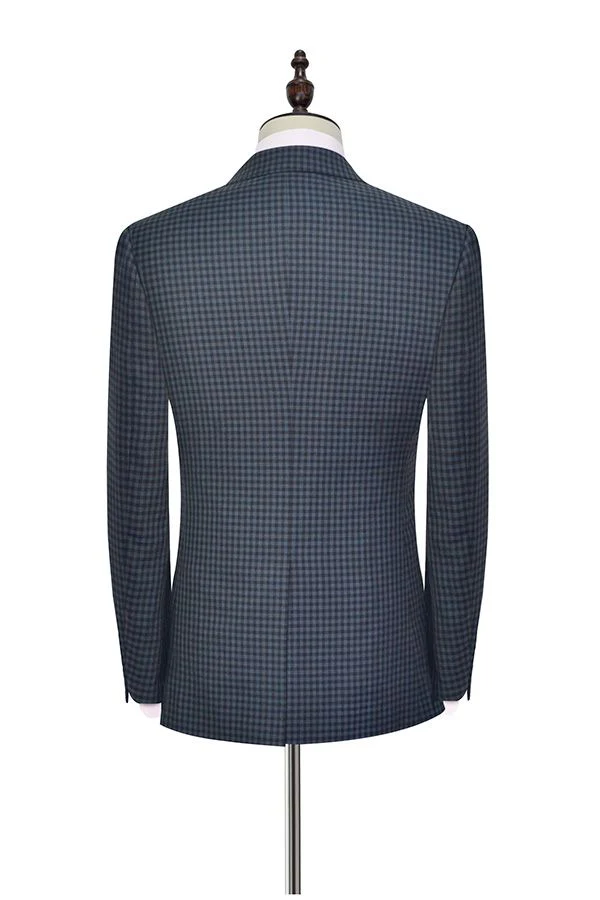 Dark Gray Small Check Three Piece Mens Suits One Button Formal Business Suits - Image 2