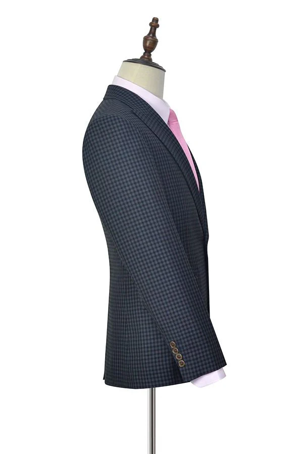 Dark Gray Small Check Three Piece Mens Suits One Button Formal Business Suits - Image 5