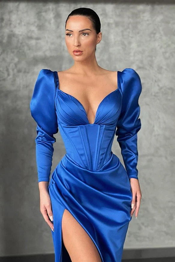 Dark green Bubble sleeves High-split Mermaid Prom Dress - Image 4