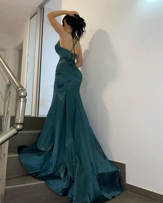 Gorgeous Dark Green V-neck Prom Dresses Long Mermaid - Image 2