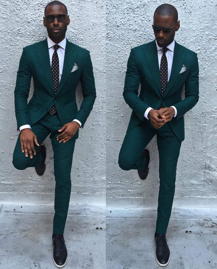 Dark Green Slim Fit Formal Mens Business Suit Classy Peaked Laple Prom Suits - Image 3