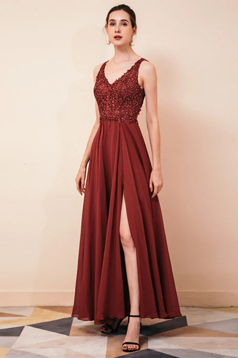 Dark Green V-neck Open-back Sleeveless Lace Evening Dress - Image 4