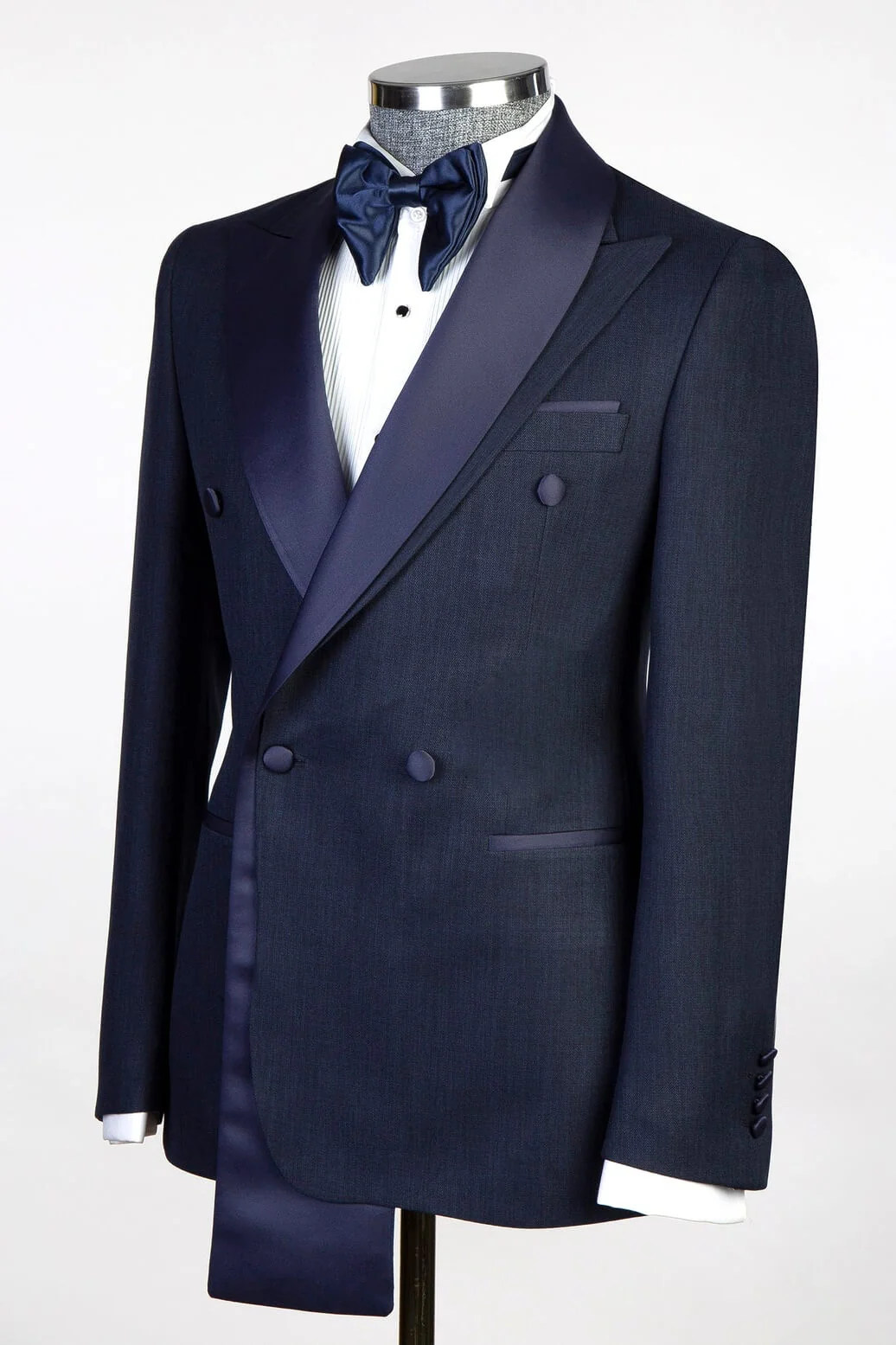 Dark Navy Double-Breasted Formal Suit with Satin Lapel - Image 2