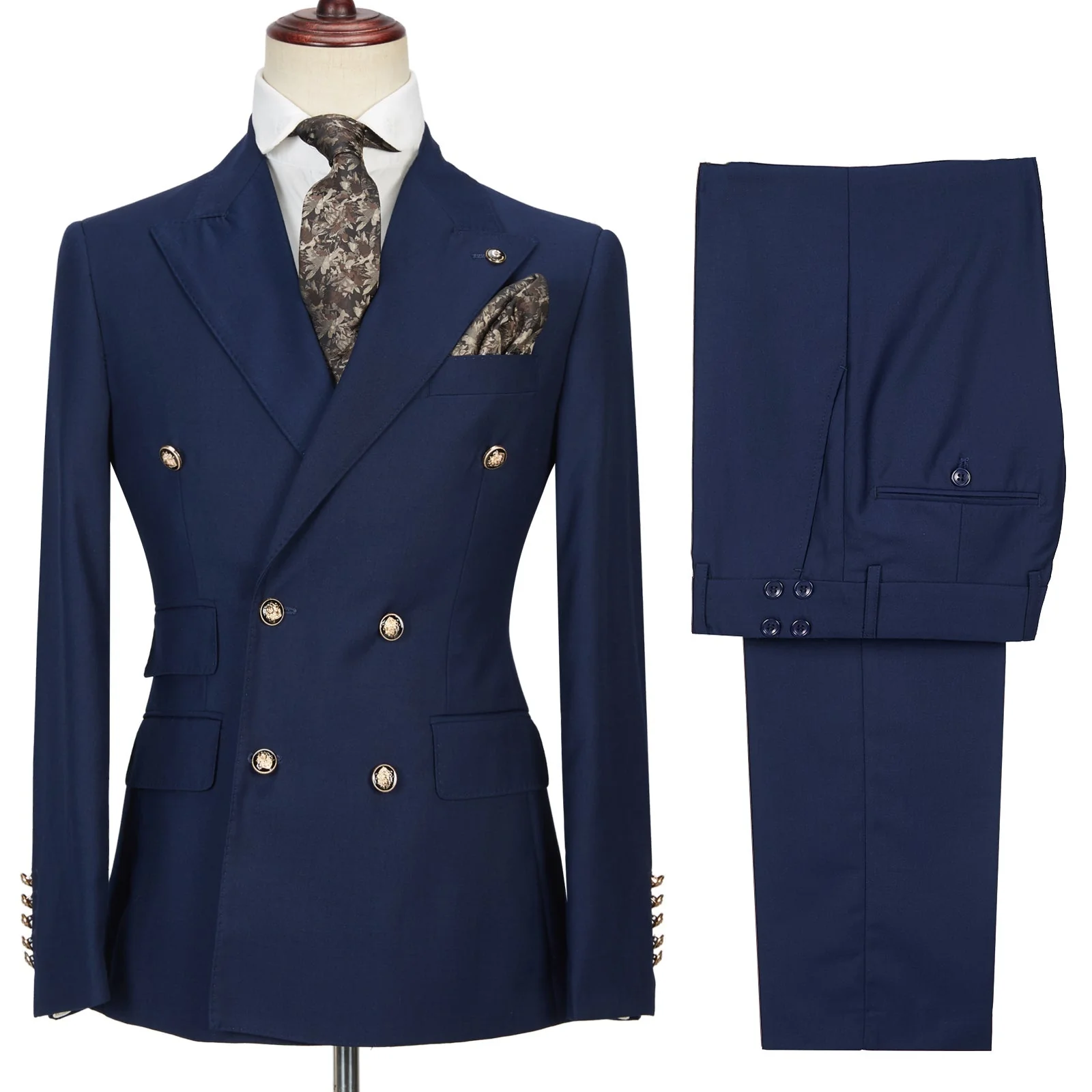 Dark Navy Peak Lapel Double Breasted Formal Men Suit for Prom - Image 4