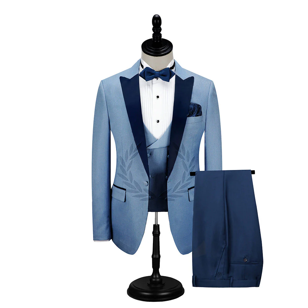 Dark Navy Peak Lapel Men's Prom Suits Classic Blue Wedding Tuxedos - Image 2