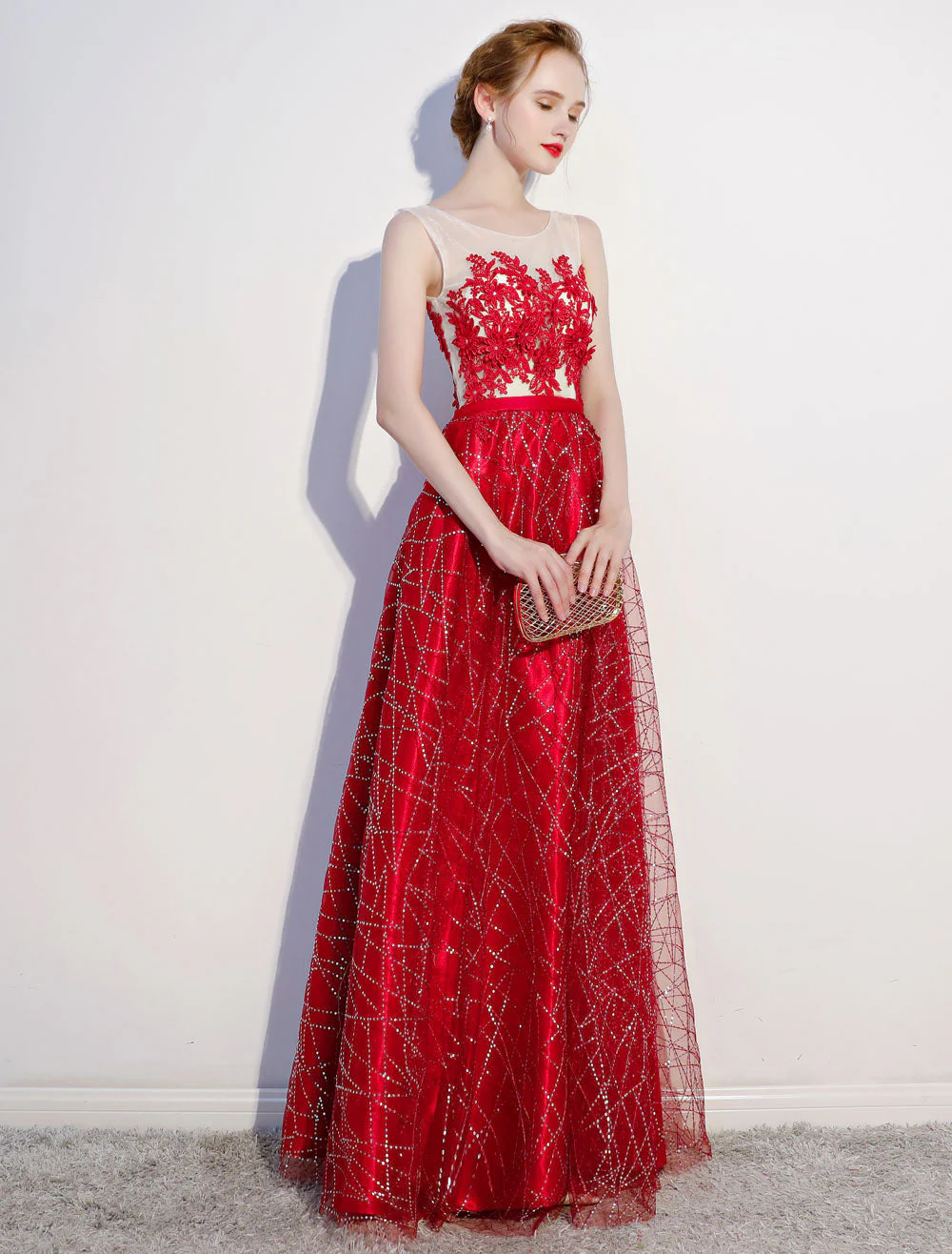 Amazing Dark Navy Evening Dresses Lace Sequin Illusion Sleeveless Floor Length Evening Dress - Image 11