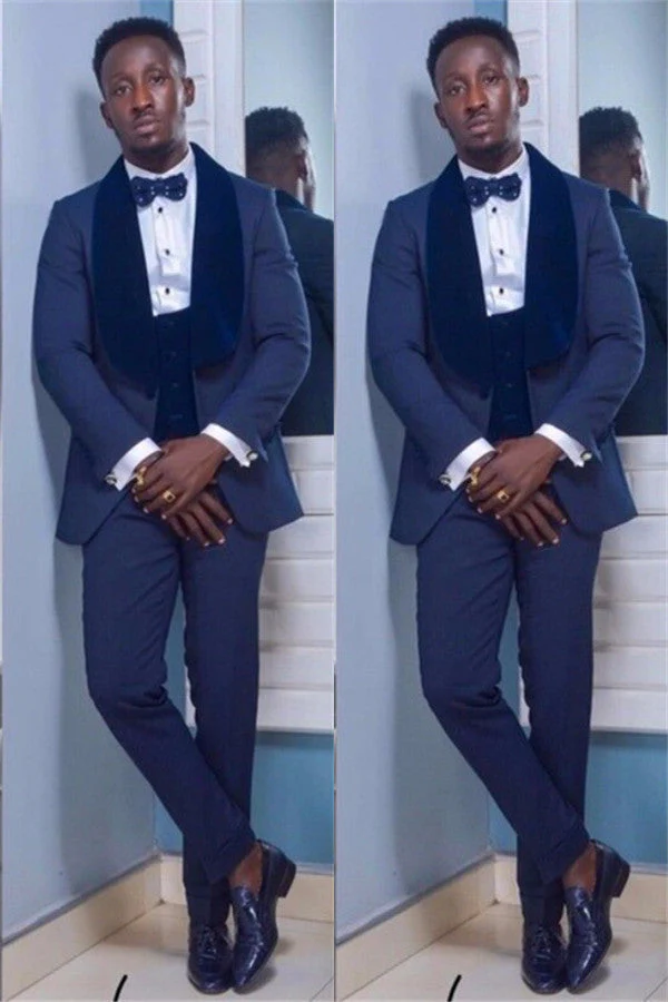 Dark Navy Shawl Lapel Slim Fit Wedding Mens Suit - Image 2
