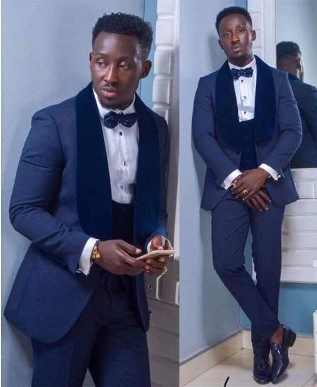Dark Navy Shawl Lapel Slim Fit Wedding Mens Suit - Image 3