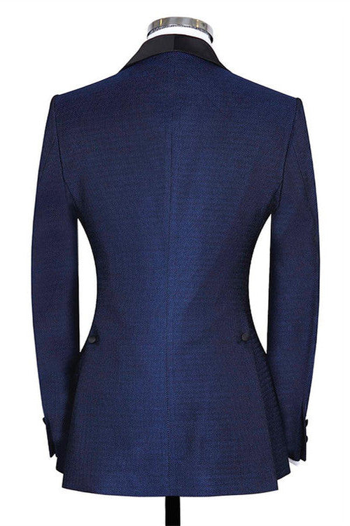 Dark Navy Shawl Lapel Three Pieces Slim Fit Wedding Suits for Men - Image 3