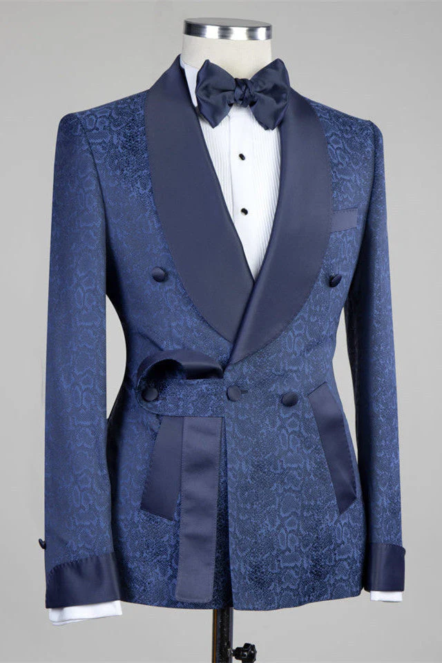 Dark Navy Slim Fit Double Breasted Fashion Men Suits for Wedding - Image 2