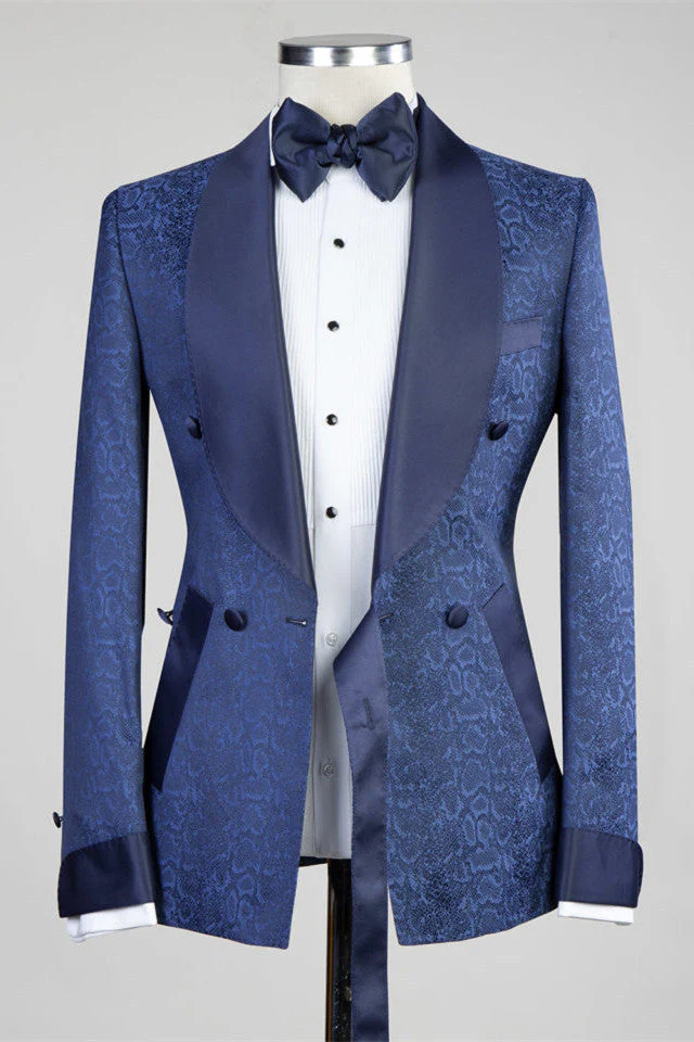 Dark Navy Slim Fit Double Breasted Fashion Men Suits for Wedding - Image 4