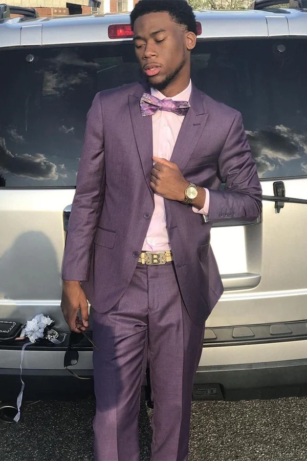 Dark Purple Peaked Lapel Two-Button Men¡¯s Prom Suit - Image 2