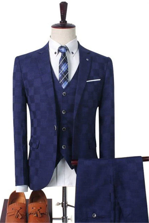 Dark Red Plaid Men's Business Suitss Men's Prom Suits with 3 Pieces - Image 2
