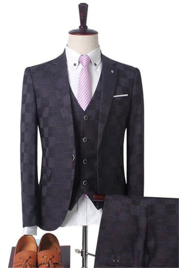 Dark Red Plaid Men's Business Suitss Men's Prom Suits with 3 Pieces - Image 3