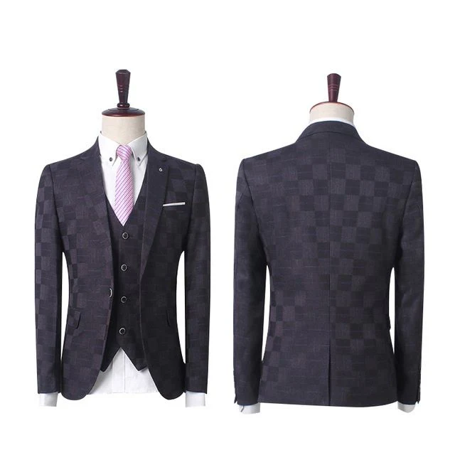 Dark Red Plaid Men's Business Suitss Men's Prom Suits with 3 Pieces - Image 4