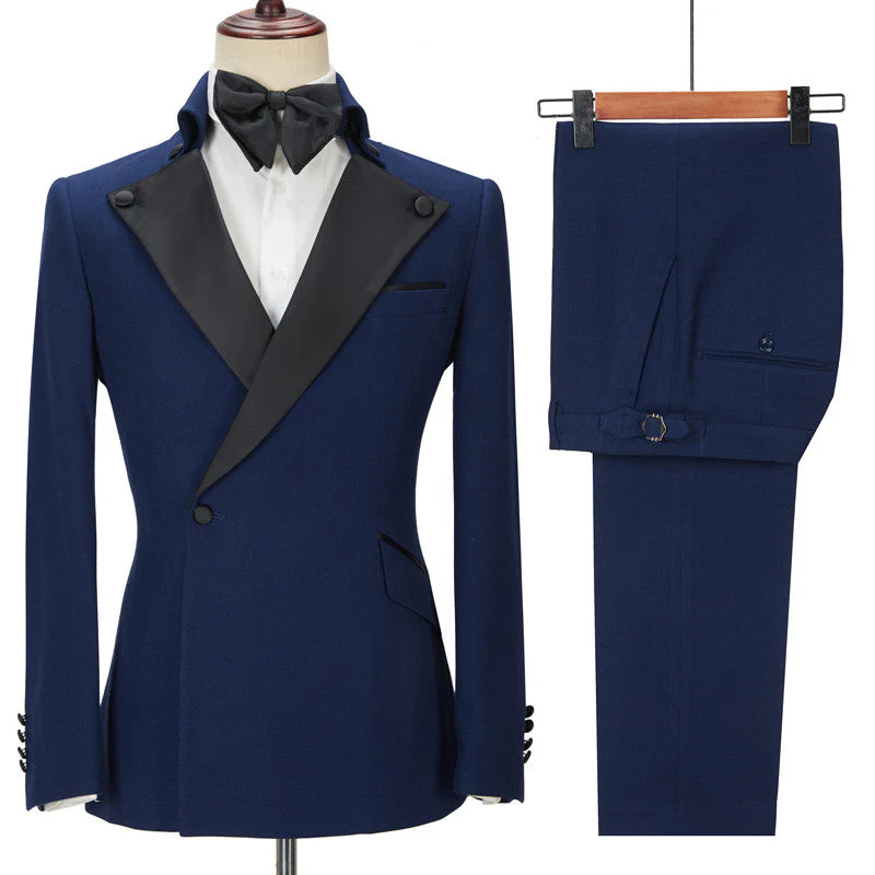 Chic Dark Navy Peak Lapel Two Pieces Classic Men Suit for Prom - Image 3