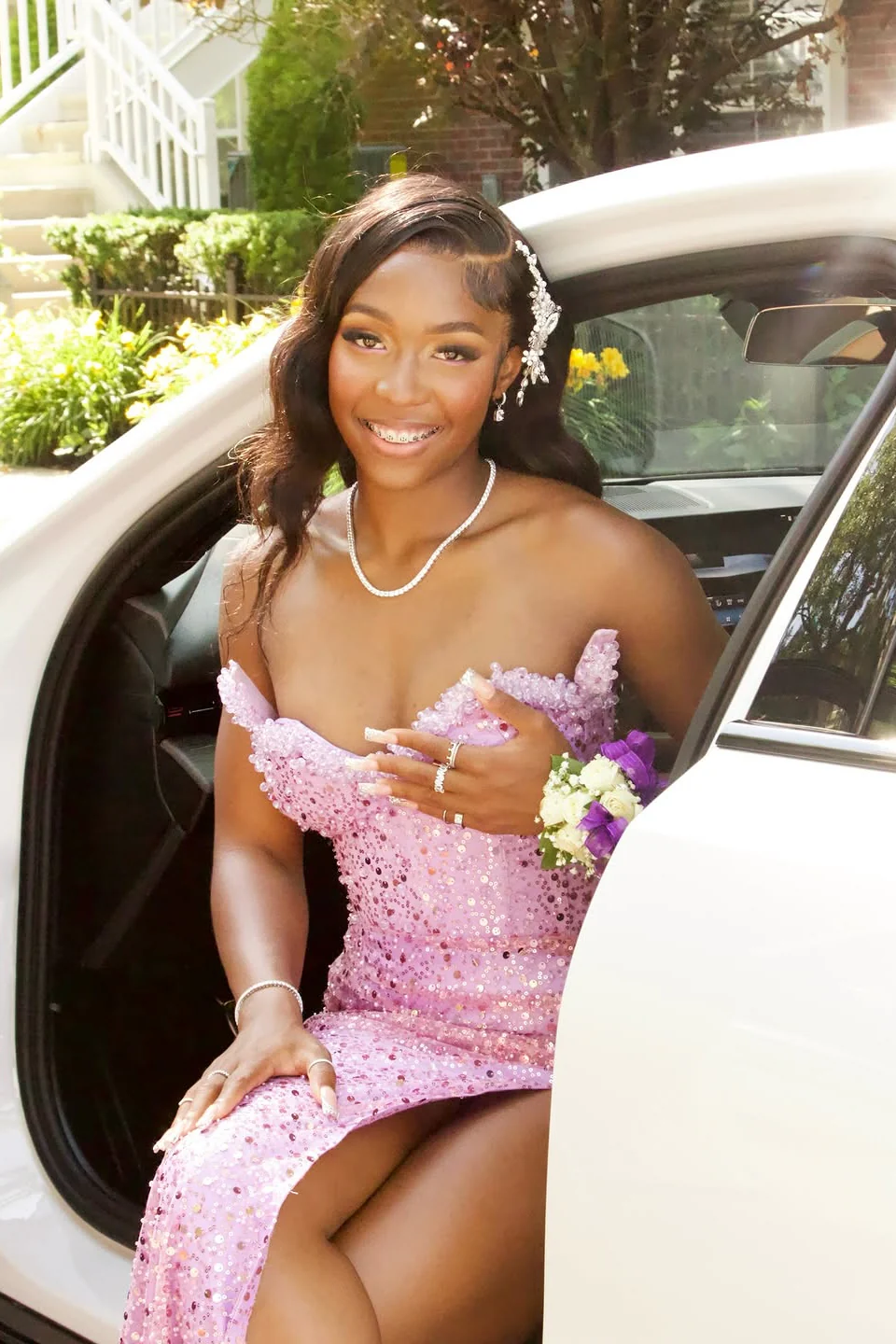 Dazzling Lilac Sweetheart Strapless Sleeveless Sequins Prom Dresses Mermaid Beads With High Split - Image 6