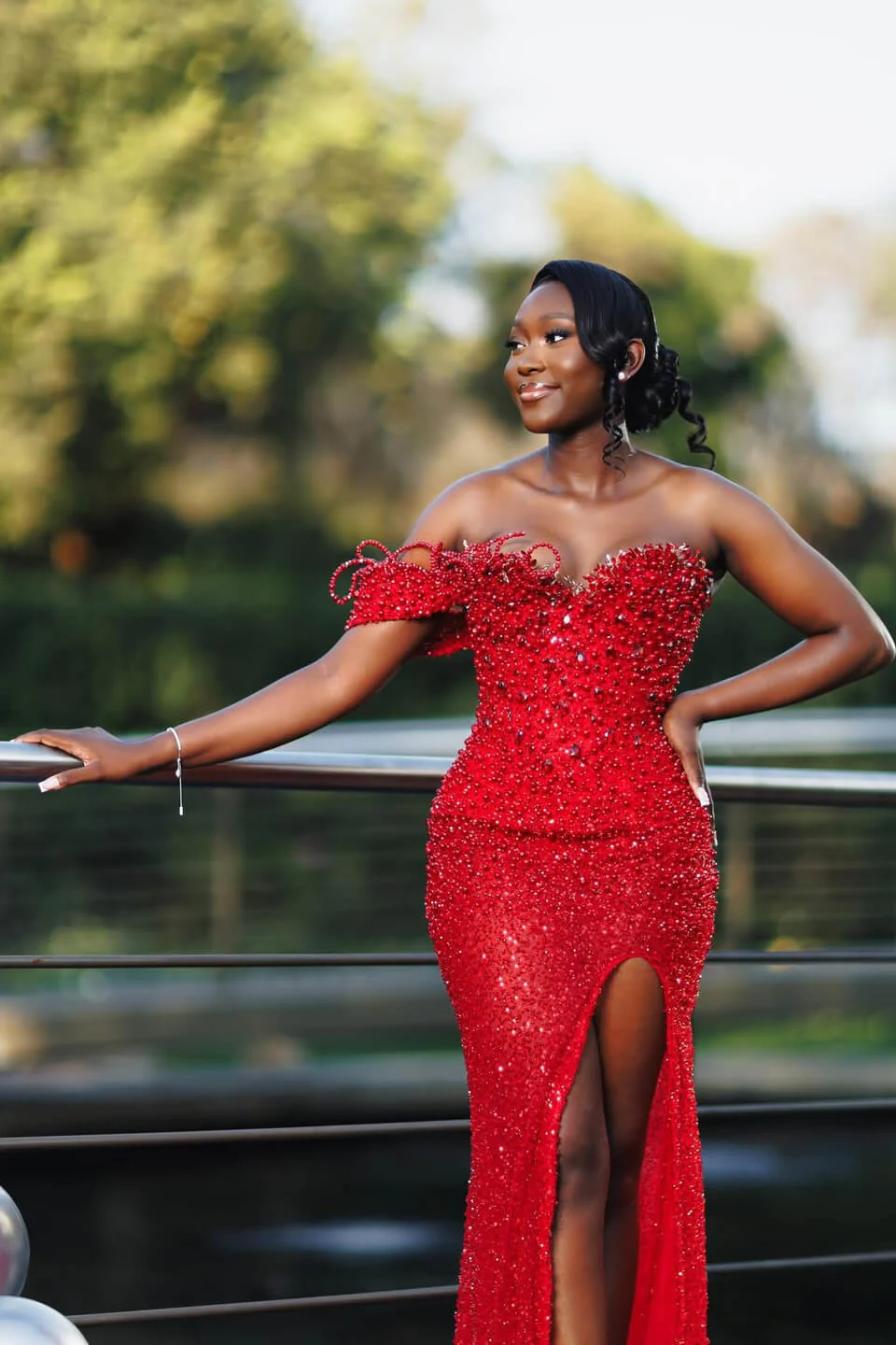 Dazzling Red Sweetheart One Shoulder Mermaid Prom Dresses High Split With Beads - Image 4