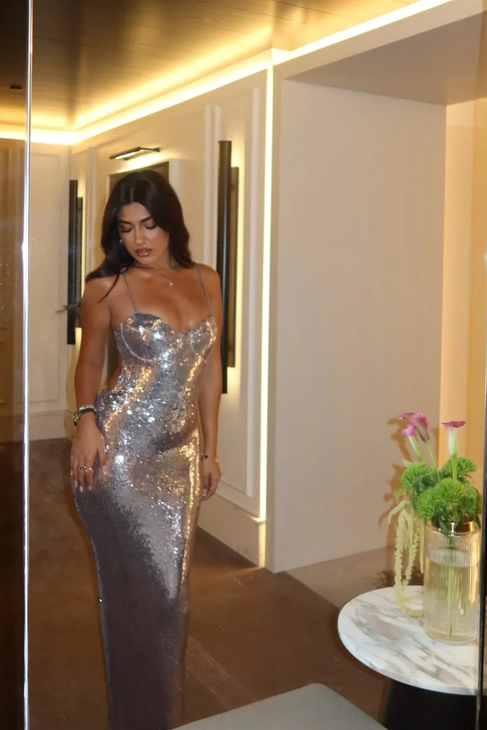 Dazzling Silver Spaghetti-Strap Sweetheart Sleeveless Prom Dresses Mermaid With Split - Image 5