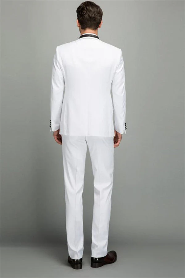 Decent Men Two Piece Wedding Groom Suits Slim Fit Shawl White Tuxedo - Image 2