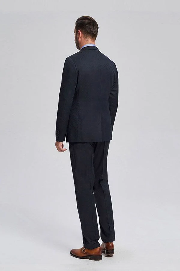 Decent Navy Blue Jacquard Mens Suits for Business - Image 3