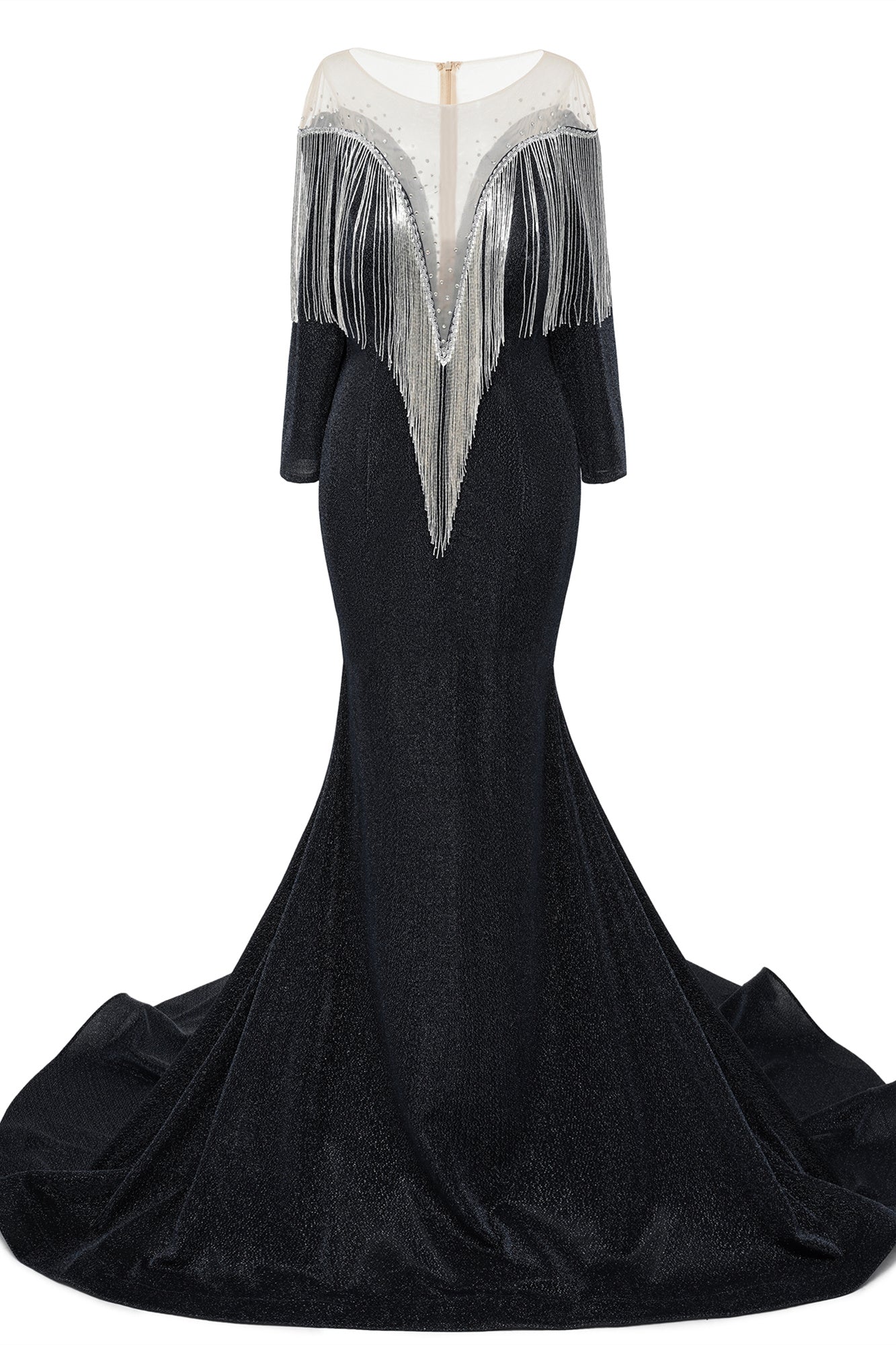 Deep V-neck Shiny Royal Blue Long sleeves Mermaid Prom Dress - Image 10