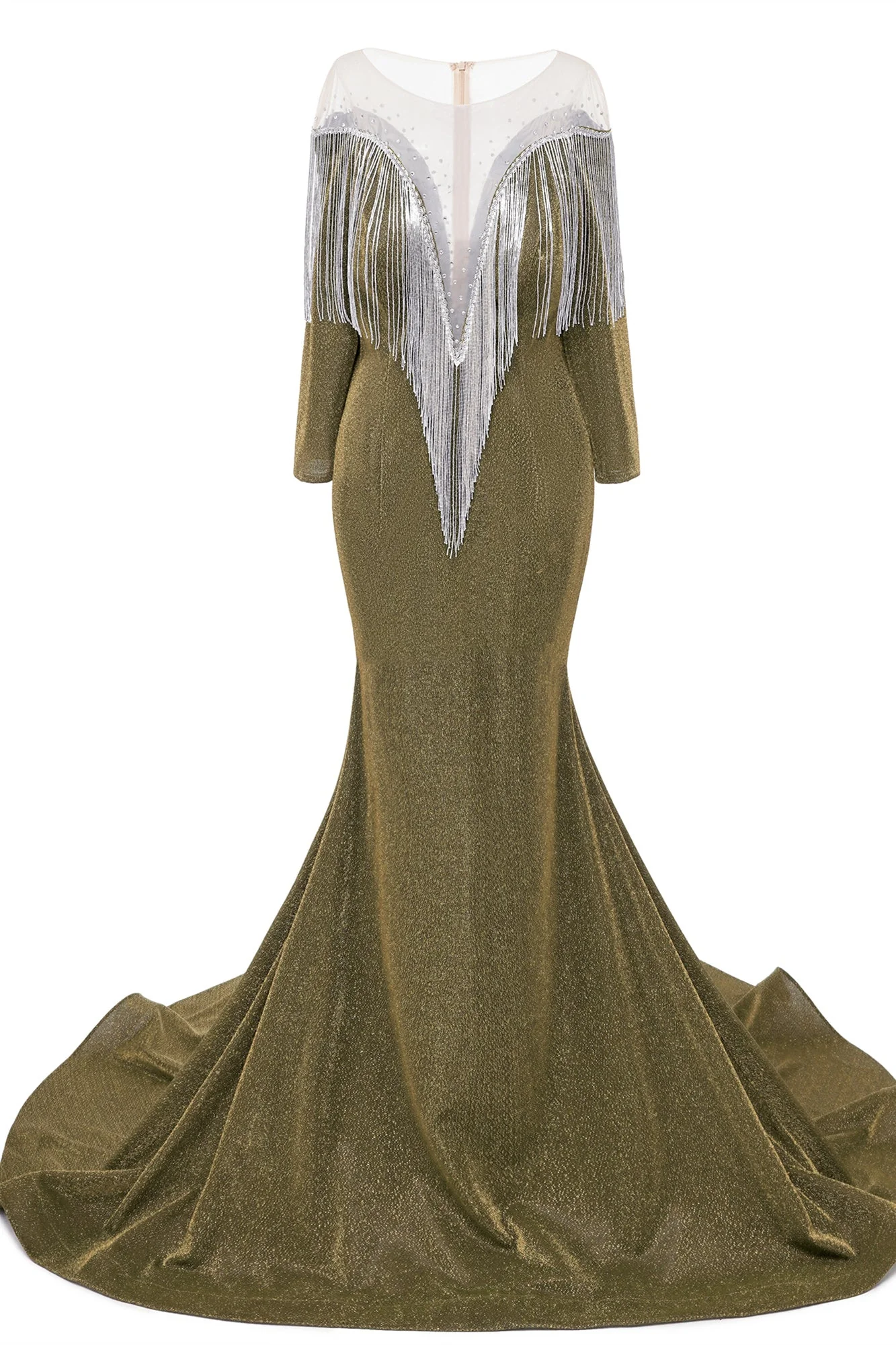 Deep V-neck Shiny Royal Blue Long sleeves Mermaid Prom Dress - Image 11
