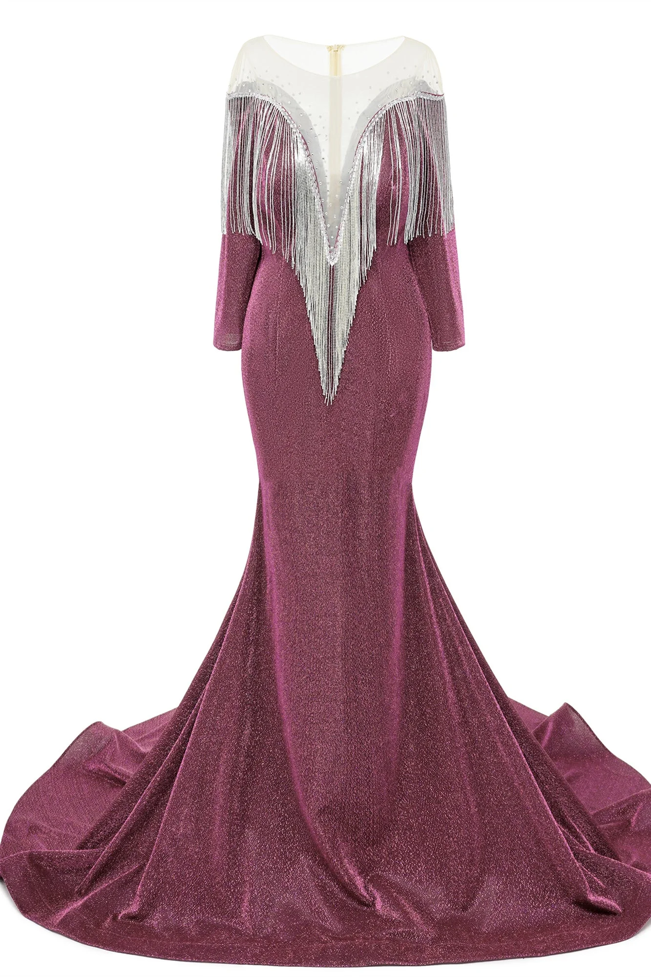 Deep V-neck Shiny Royal Blue Long sleeves Mermaid Prom Dress - Image 12