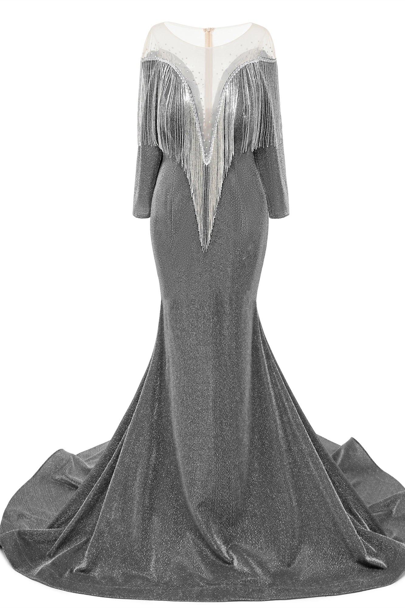 Deep V-neck Shiny Royal Blue Long sleeves Mermaid Prom Dress - Image 13