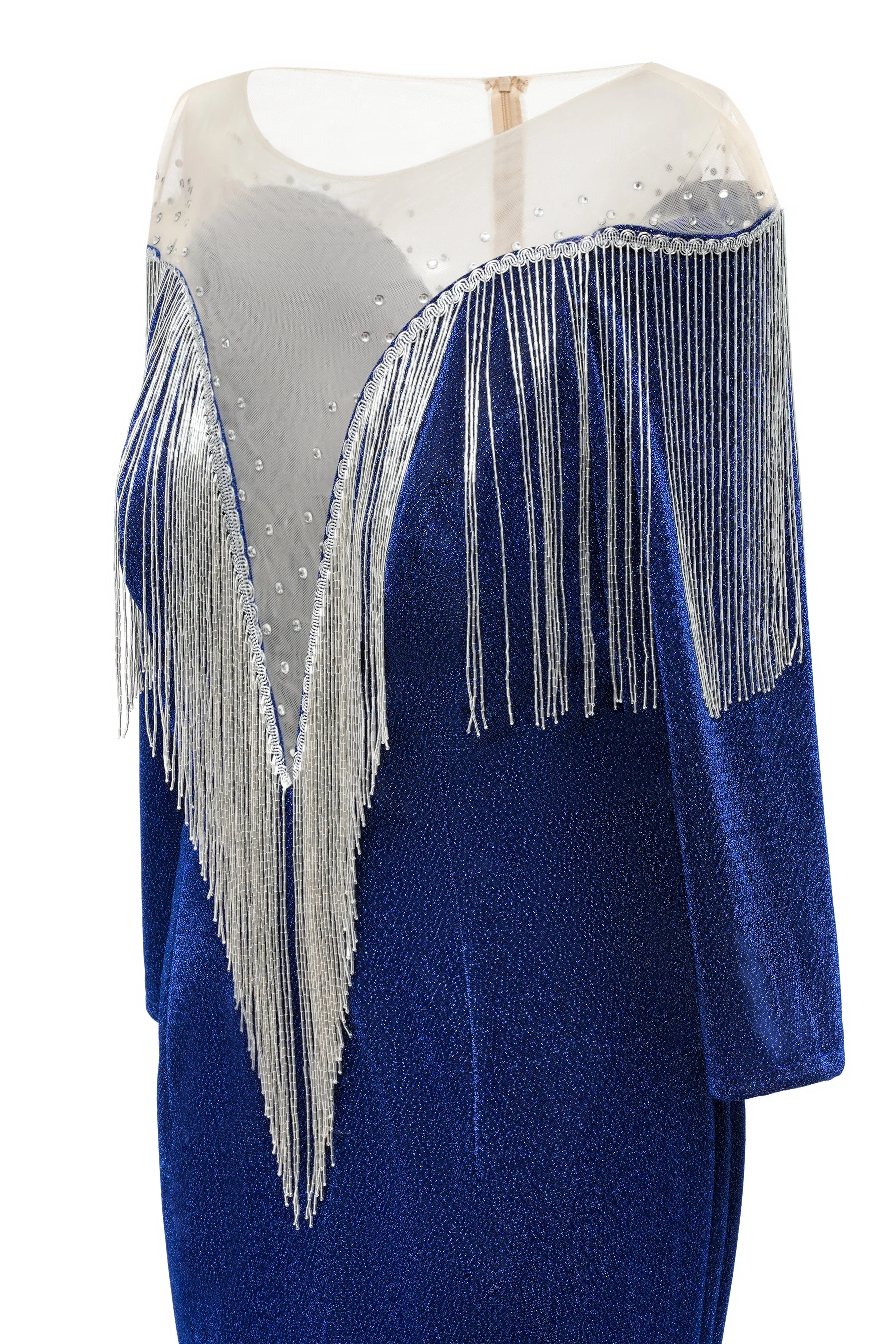 Deep V-neck Shiny Royal Blue Long sleeves Mermaid Prom Dress - Image 6
