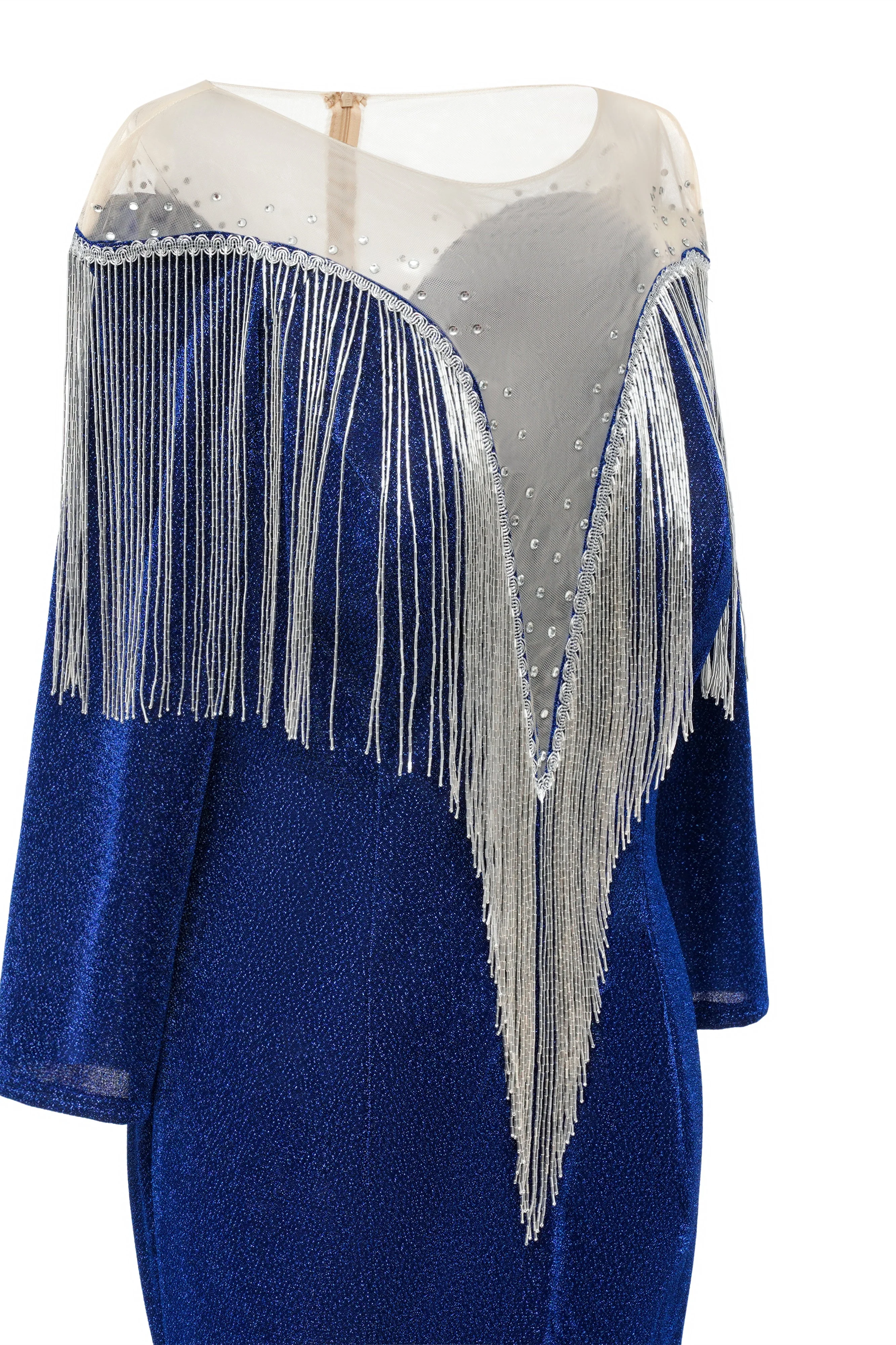 Deep V-neck Shiny Royal Blue Long sleeves Mermaid Prom Dress - Image 7