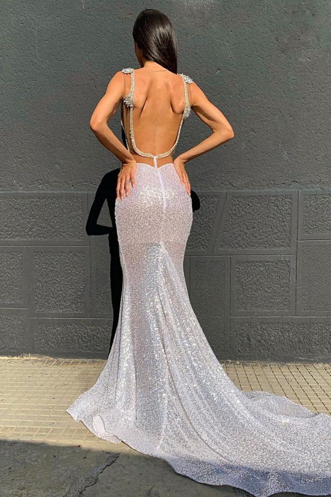 Deep V-neck Sparkling Sequins Beading Chic Evening Gowns Backless Mermaid Sleeveless Prom Dresses With Court Train - Image 2