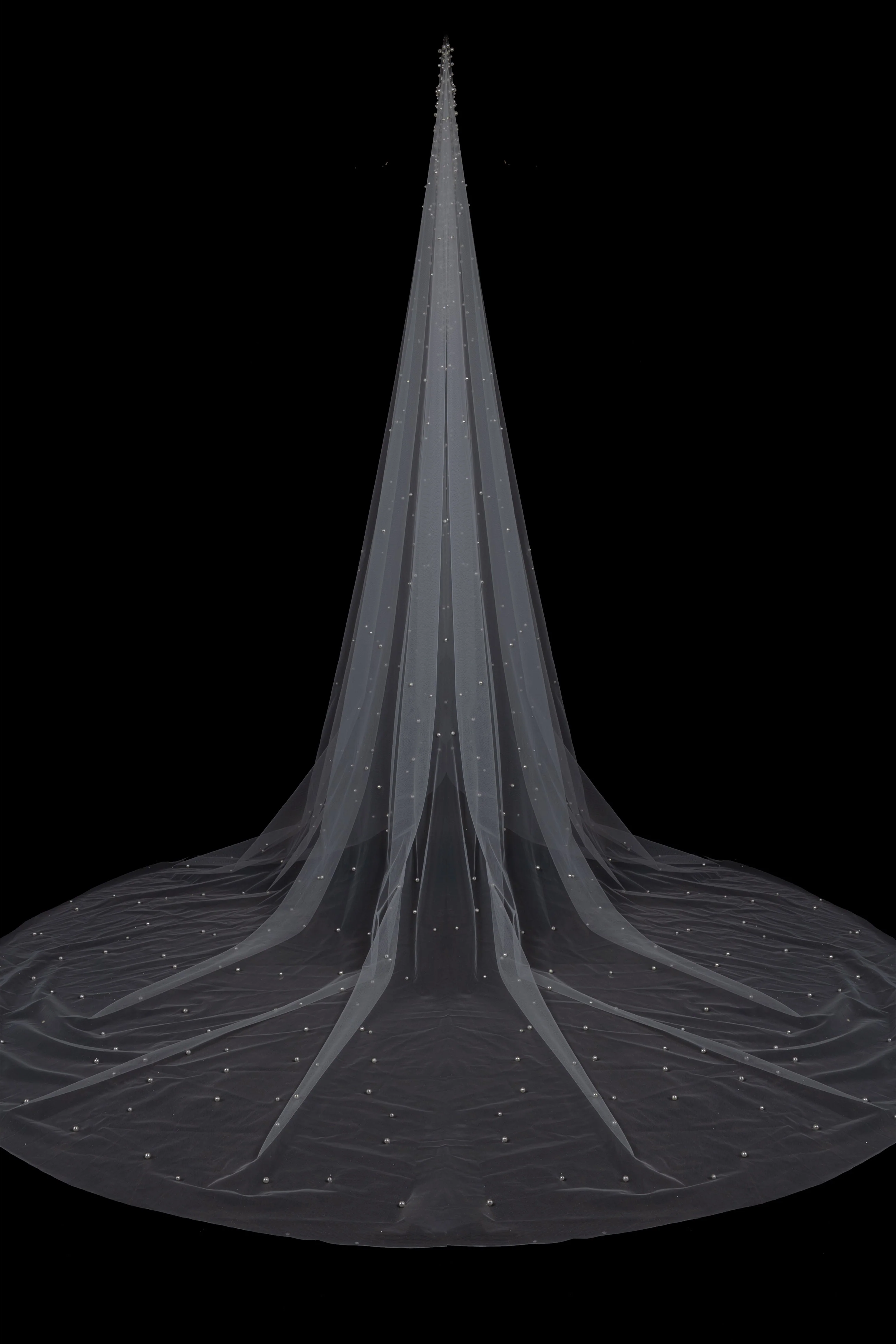 Deirdre Simple Long Tulle With Pearls Wedding Veils - Image 2