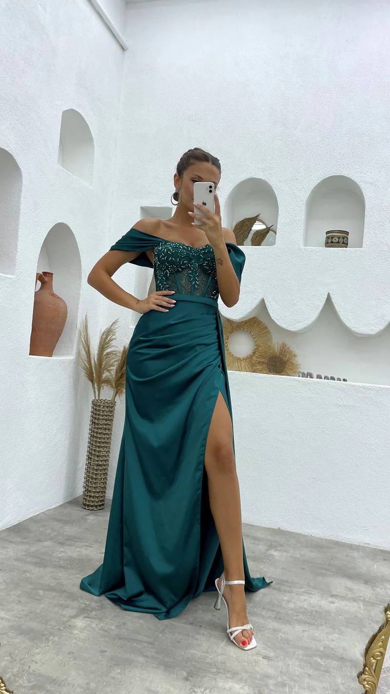 Chic Off-the-Shoulder Sleeveless Mermaid Prom Dresses Long Slit Online - Image 4