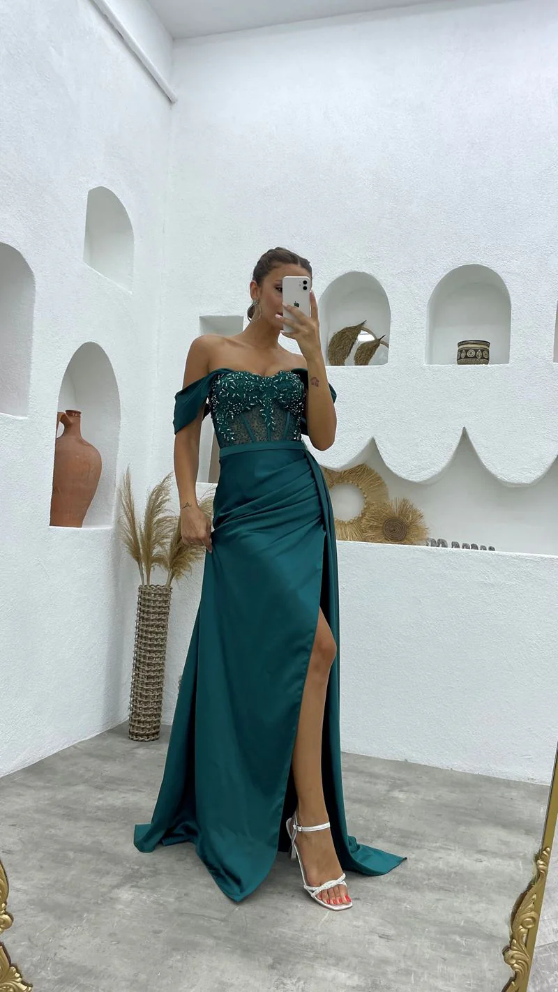 Chic Off-the-Shoulder Sleeveless Mermaid Prom Dresses Long Slit Online - Image 5