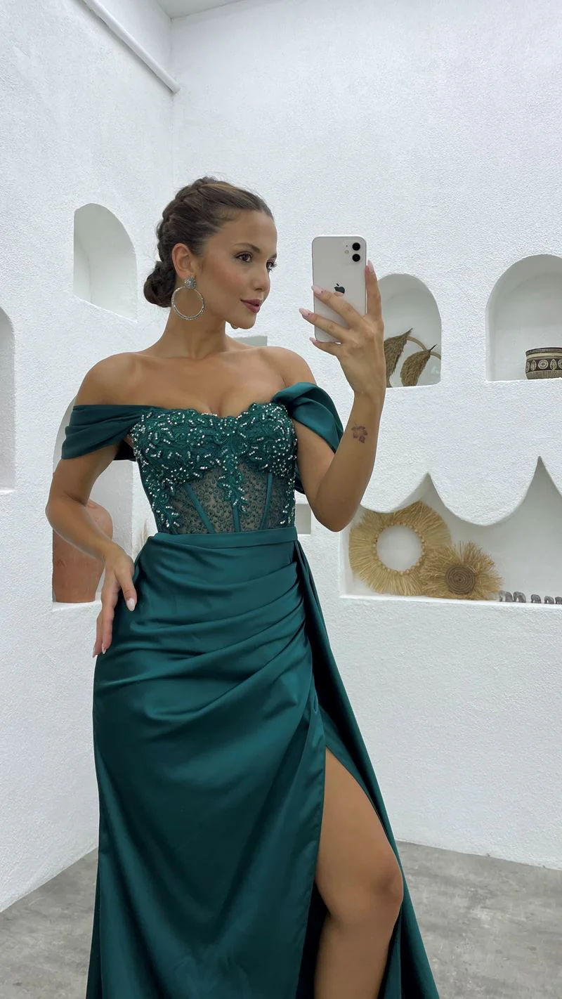 Chic Off-the-Shoulder Sleeveless Mermaid Prom Dresses Long Slit Online - Image 7