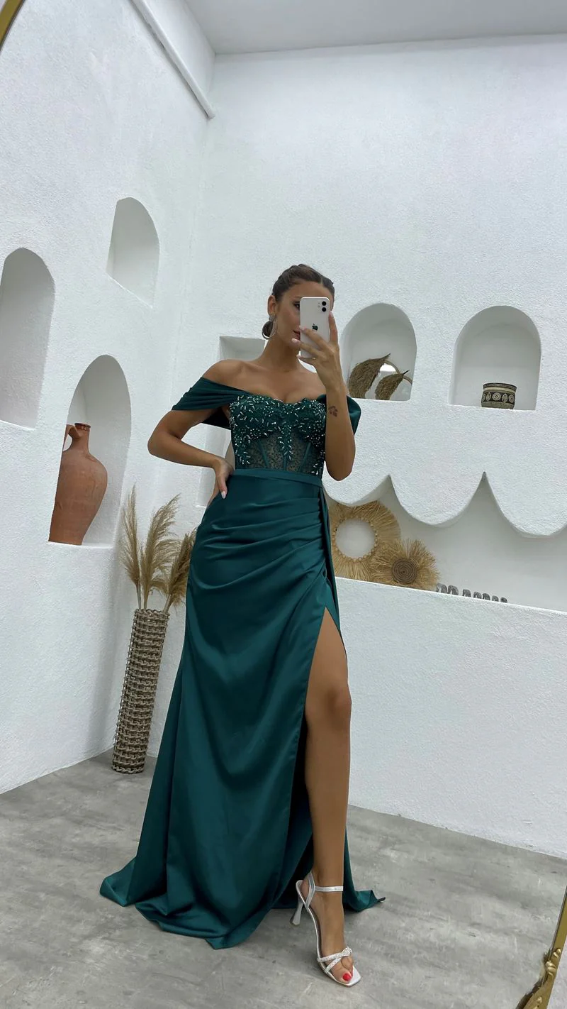 Chic Off-the-Shoulder Sleeveless Mermaid Prom Dresses Long Slit Online - Image 8