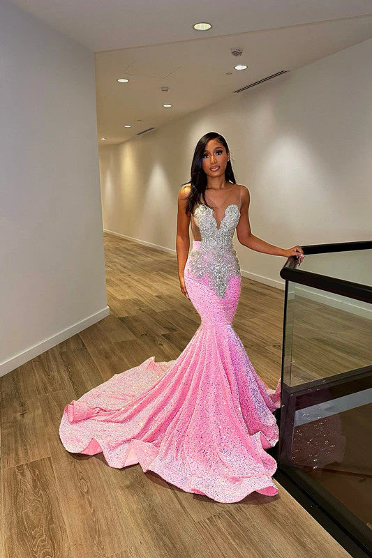 Chic Sleeveless Mermaid Sequins Prom Dresses With Ruffles Long - Image 4